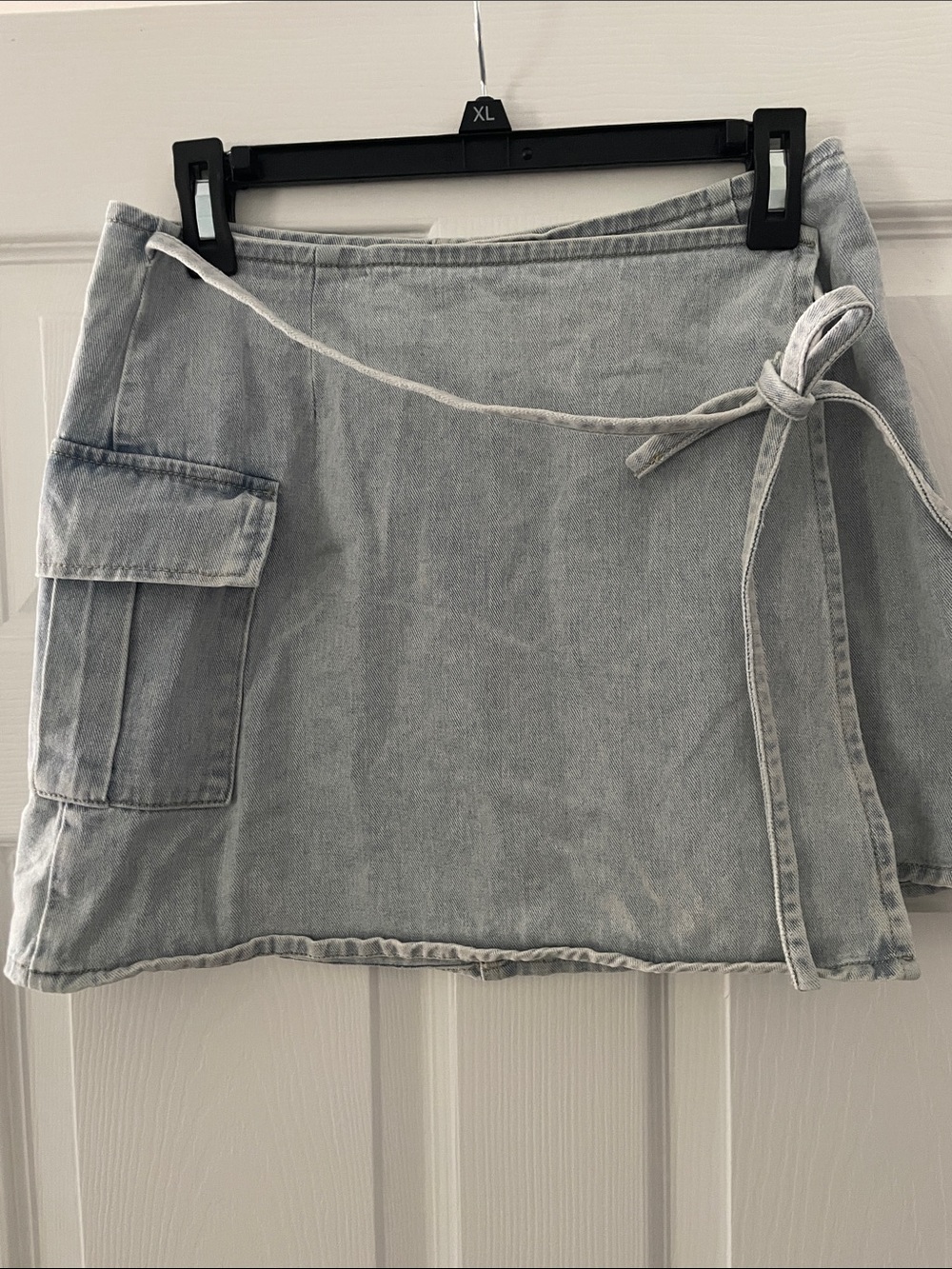 Lulu's Light Wash Denim Wrap Mini Skirt